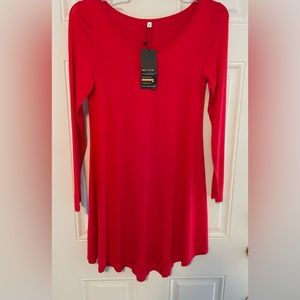 NWT Poseshe V-Neck T-Shirt Stretch Dress/Tunic Red Medium